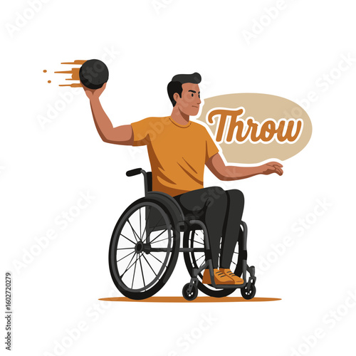 Power Throw by Wheelchair Athlete with ‘Throw’ Label Icon