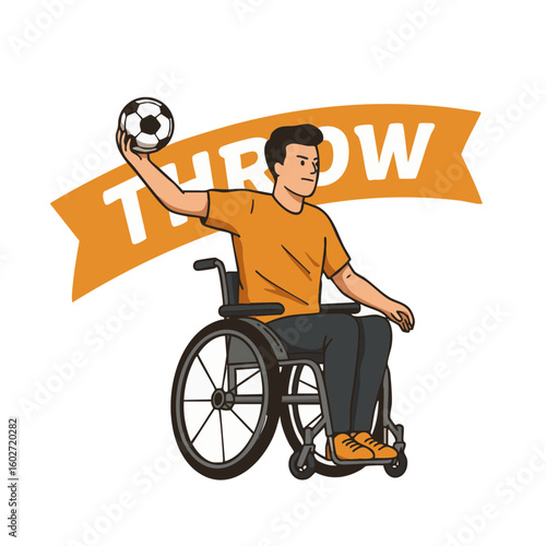 Power Throw by Wheelchair Athlete with ‘Throw’ Label Icon