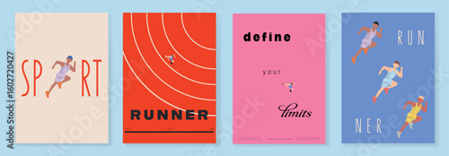 Colorful poster set with people running outdoors. Energetic and fun illustrations ideal for sports events, kids’ products, campaigns, or educational and wellness projects.