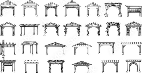 vector set of outline silhouette Pergola icon set