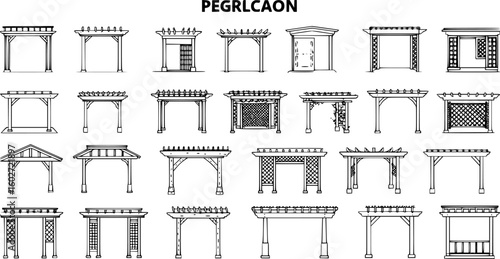 vector set of outline silhouette Pergola icon set