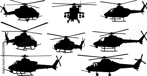 vector set of Military Helicopter silhouette
