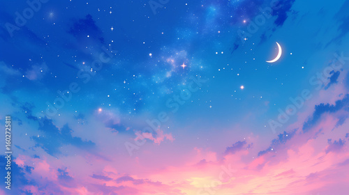 Plakat 幻想的な月が浮かぶ夜空のイラスト素材