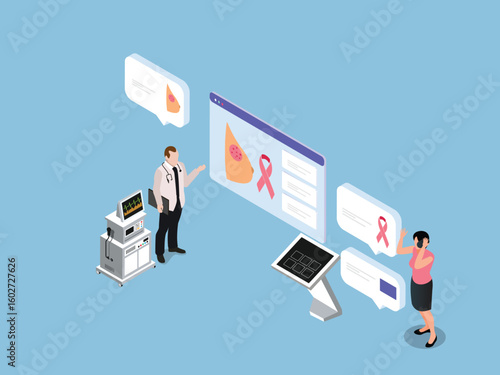 Breast Cancer Awareness and Medical Consultation 3d isometric vector illustration