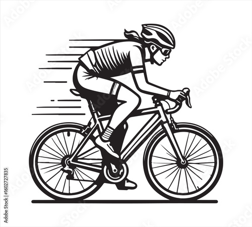 Cycling Silhouette Vector Illustration – Minimalist Black and White Sports Design


