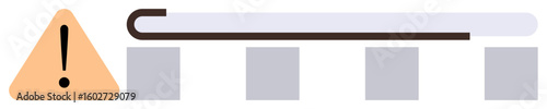 Progress bar with a triangular warning sign and empty steps highlights error, alert, incomplete task. Ideal for error notification, status tracking, workflow, process visualization, warning, system