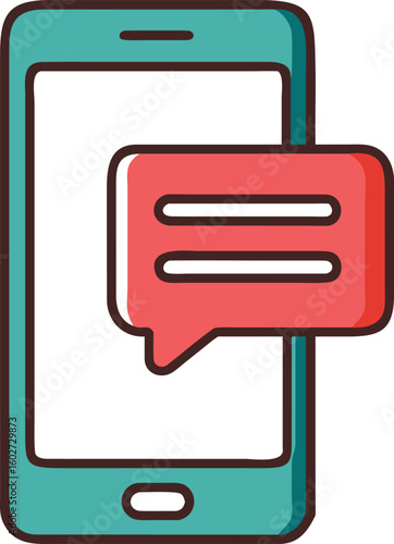 
Minimal flat vector illustration of a smartphone with a chat bubble. Ideal for messaging apps, customer support, or digital communication graphics