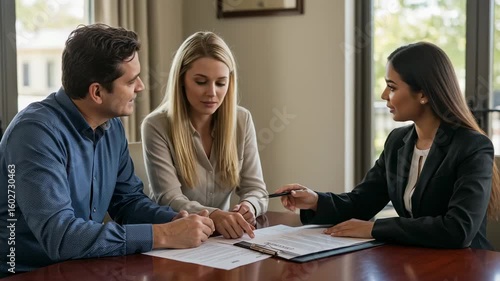 Wallpaper Mural Couple reviewing contract with female consultant. Torontodigital.ca