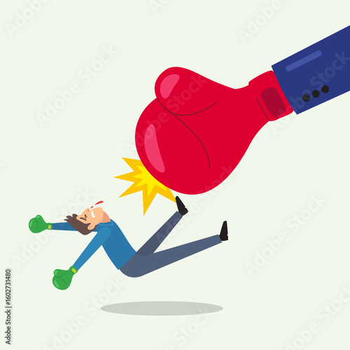Man Getting Punched in Face with big hand, Illustration, Cartoon, Vector.
