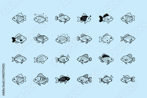 Sparkling Gourami, aquarium fish line  art illustration