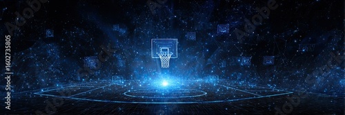 Digital basketball hoop in a virtual arena