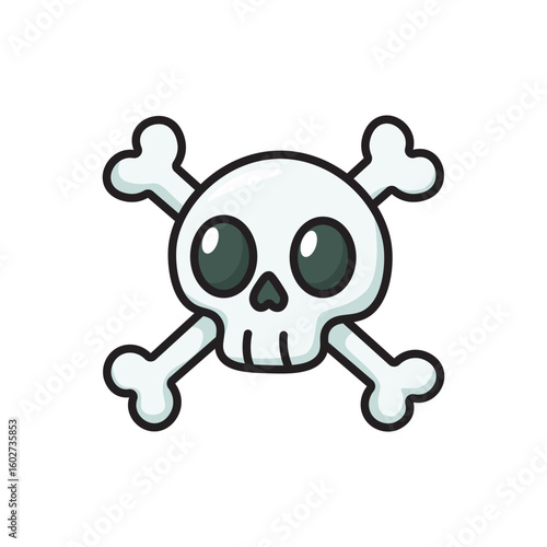 Pirate crossbones icon vector illustration. Skull fronted by horizontal bones for a playful pirate motif.