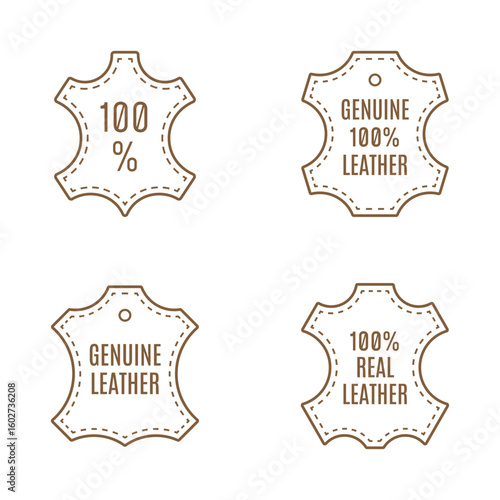 Genuine leather icon set, original leather signs