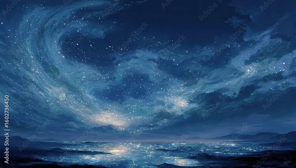 Fototapeta premium Starry night sky over a city