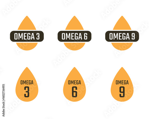 omega 3, 6, 9 icon set, omega fatty acid diet supplement