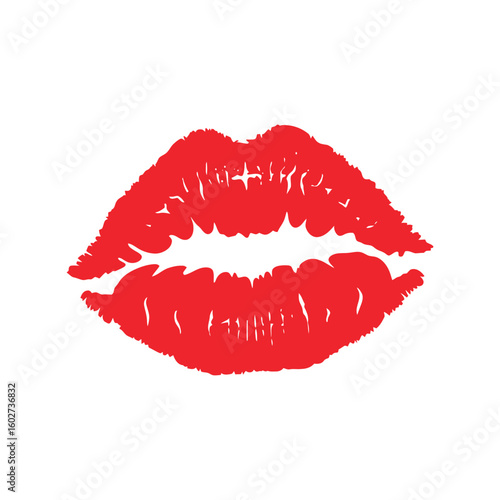  Red lipstick kiss print, sensual passionate lips mark, beauty and love symbol