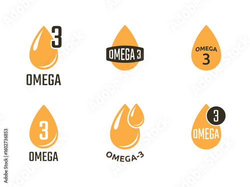 omega 3 icon set, omega fatty acid diet supplement