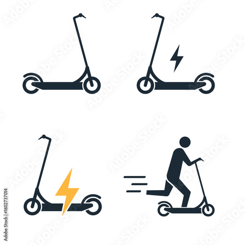 Electric scooter icon set, street e-scooter for rent