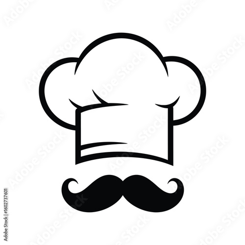 Outline chef hat and mustache icon, culinary symbol, cooking and gastronomy vector

