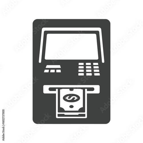 ATM machine with money, automated teller banking service, cash withdrawal icon