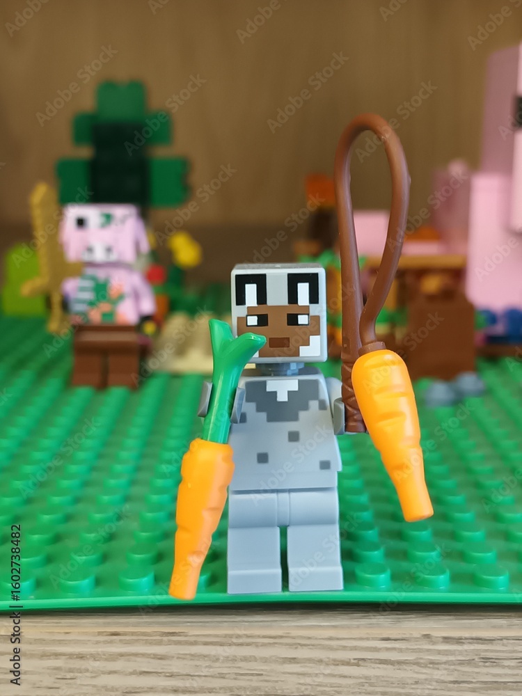 Fototapeta premium Minecraft Lego Rabbit Skin Minifigure with Carrots