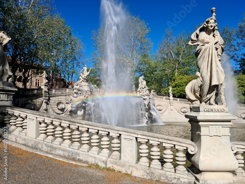 Turin's Valentino Park is famous for its castles, views of the Po river, medieval village, spectacular Fountain of the Twelve Months with statues, and its sunsets.

