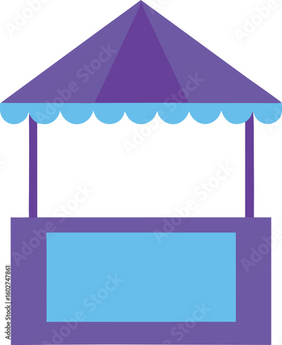Purple and blue market stall with scalloped awning booth kiosk