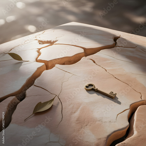 Antique key on cracked surface