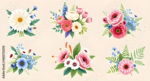 Multiple flower types, Nature-inspired flowers, Colorful bloom icons, Beautiful flower pack, Delicate floral shapes, Pastel flower set, Romantic flowers, Artistic flower icons, Flat floral vector, Nat