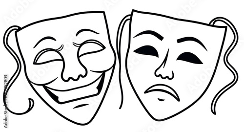 dramatic masks, stage performance icon, theater symbol, classical masks, Greek masks, ancient theater icon, theater clipart, drama vector, play icon, theater mask silhouette, comedy and tragedy vector