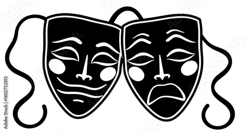 drama illustration, comedy tragedy icon, mask vector, theater art, performing arts icon, dramatic masks, stage performance icon, theater symbol, classical masks, Greek masks, ancient theater icon, the