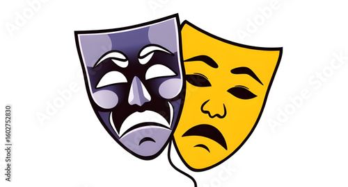 play masks, drama illustration, comedy tragedy icon, mask vector, theater art, performing arts icon, dramatic masks, stage performance icon, theater symbol, classical masks, Greek masks, ancient theat