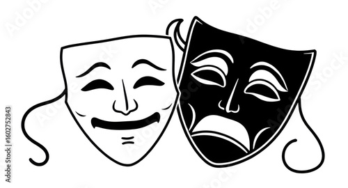 comedy mask, tragedy mask, theater icon, play masks, drama illustration, comedy tragedy icon, mask vector, theater art, performing arts icon, dramatic masks, stage performance icon, theater symbol, cl