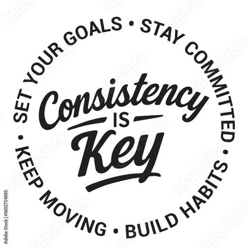 Consistency is key, set your goals, stay committed, keep moving, build habits, inspirational design quote, motivational quotes, typography illustration lettering quotes