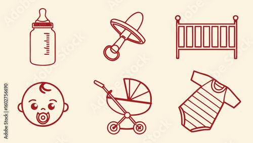 Baby and Motherhood Icon Set in Soft Peach for Family, Parenting, and Childcare