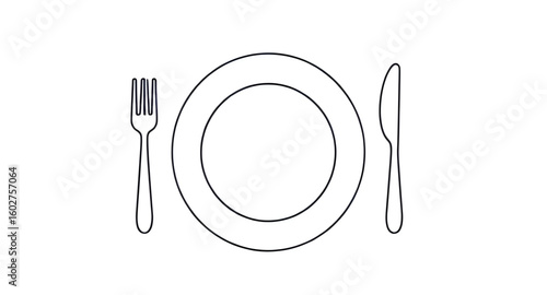 table setting, cutlery on plate, utensil icon, eating utensils, plate with fork and knife, restaurant symbol, meal icon, dishware vector, dinner setting, place setting, food icon, elegant dining, flat