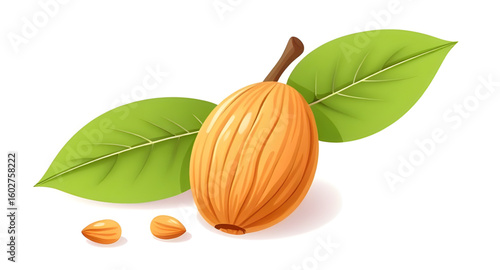 Almond clipart, Almond illustration, Fresh almonds, Organic almonds, Almonds isolated, Almonds on white, Almonds flat lay, Almonds with green leaves, Almond food illustration, Raw almonds, Natural alm