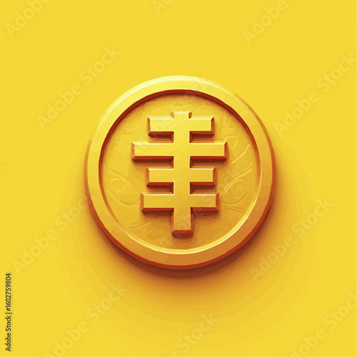 Golden yuan bao ingot on a vibrant yellow background in vector style  