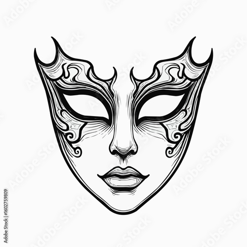 Intricate eye mask design in vector style representing hidden role mask  