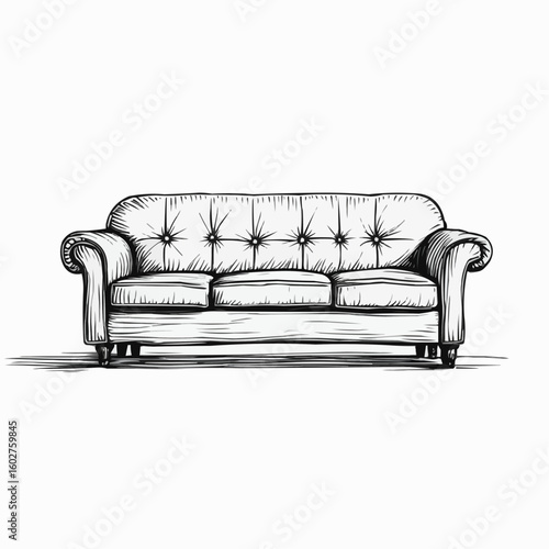 Sketch of tufted therapy couch in vector style design  