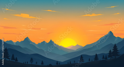 Sunset horizon, Sunset view, Sunset scene, Dusk in mountains, Mountain ridge sunset, Sunlight behind mountains, Scenic sunset, Nature sunset, Mountain valley sunset, Twilight mountains, Warm sky, Vibr