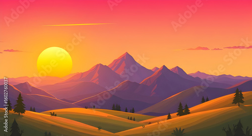 Golden hour mountains, Sun setting behind peaks, Evening sky, Mountain silhouette, Sunset glow, Sunset horizon, Sunset view, Sunset scene, Dusk in mountains, Mountain ridge sunset, Sunlight behind mou