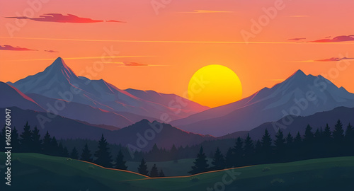 Sunset mountains, Mountain sunset, Sunset landscape, Golden hour mountains, Sun setting behind peaks, Evening sky, Mountain silhouette, Sunset glow, Sunset horizon, Sunset view, Sunset scene, Dusk in 