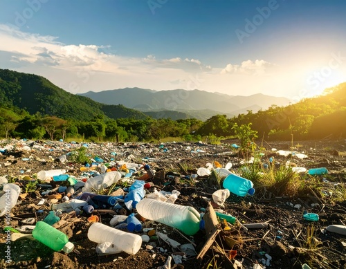 Wallpaper Mural soil mixed with colorful micro plastics and natural debris, highlighting environmental protection Torontodigital.ca