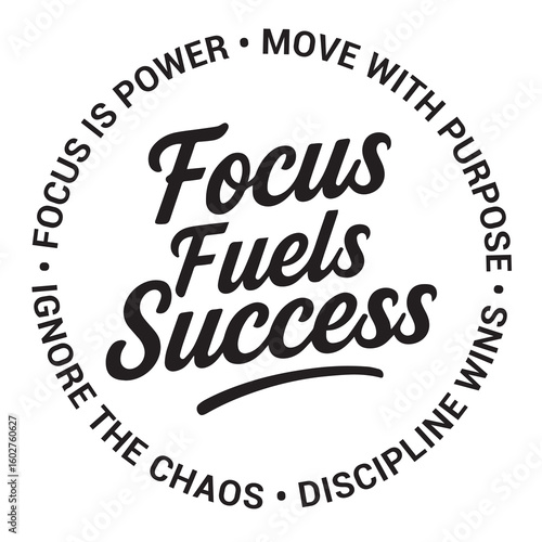 Focus fuels success, focus is power, move with purpose, ignore the chaos, discipline wins, inspirational design quote, motivational quotes, typography illustration lettering quotes