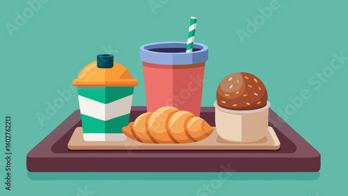 Clean takeaway coffee setup with pastry on tray | Barista Cafe Illustration