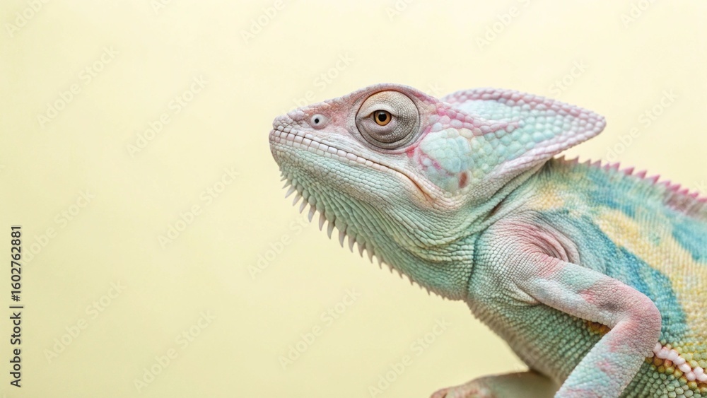 Obraz premium Chameleon with a veil, the background is light colored, pastel style.