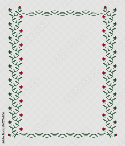 Square frame of climbing flowers with leaves. Suitable for cards, invitations, posters. Vector illustration.