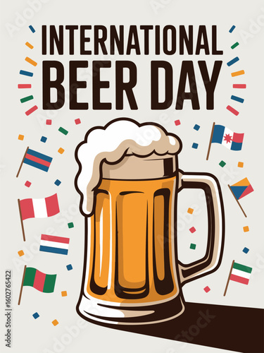 International Beer Day Mug Flags Foam Celebration Poster Art