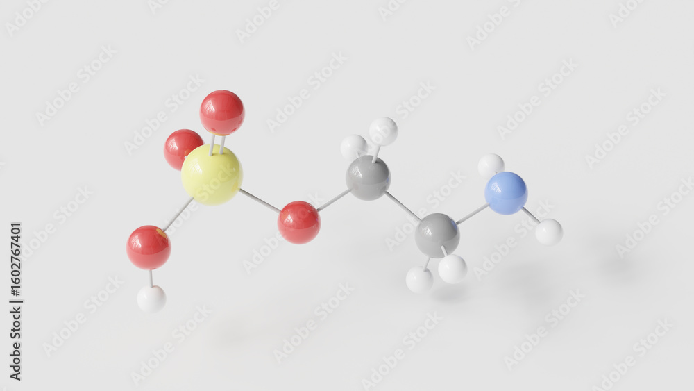 Fototapeta premium ethanolamine-o-sulfate molecule 3d, molecular structure, ball and stick model, structural chemical formula anticonvulsant
